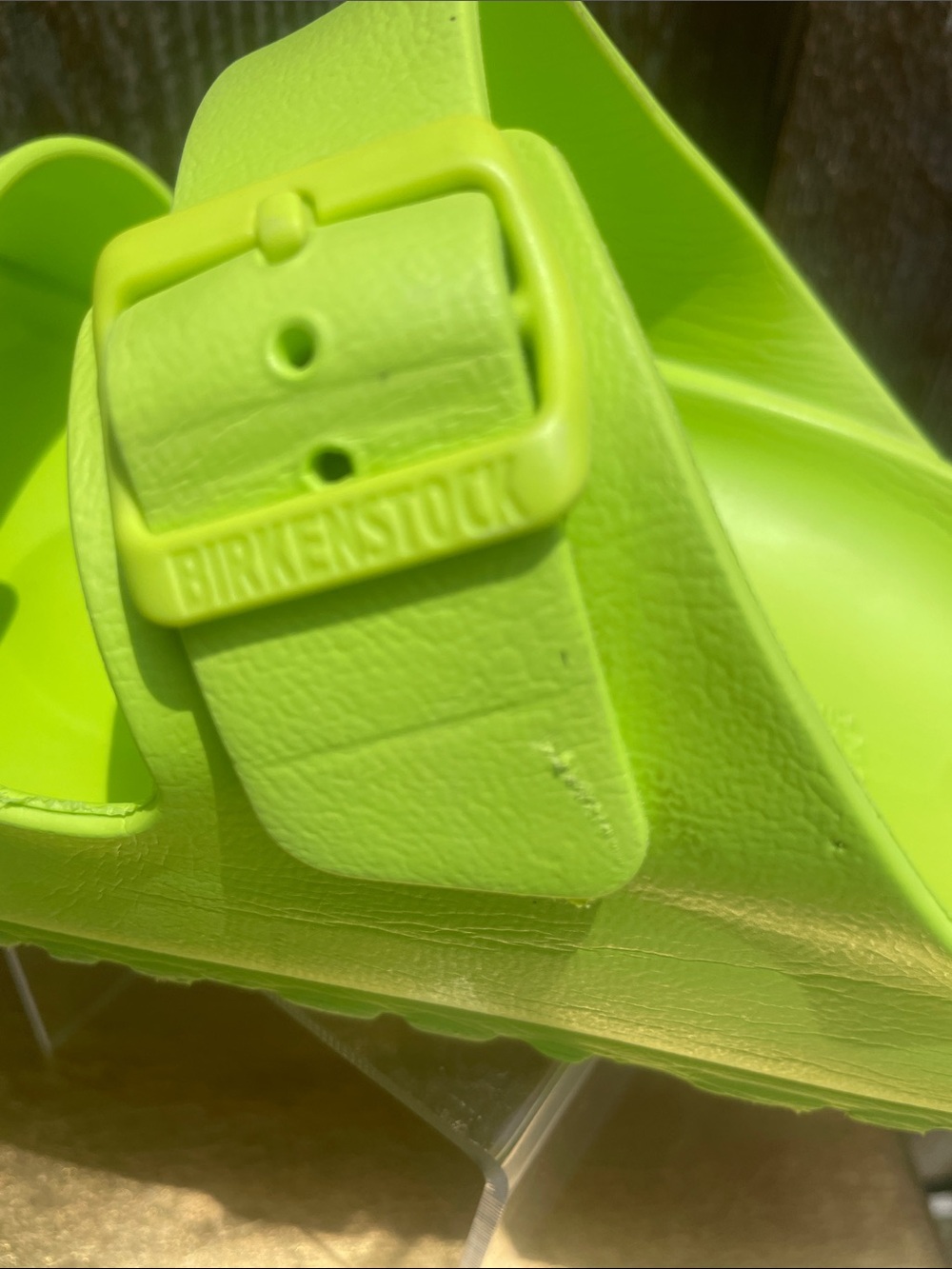 Mens Birkenstock Neon Green Slide Sandals with Buckle Straps - Picture 4 of 6